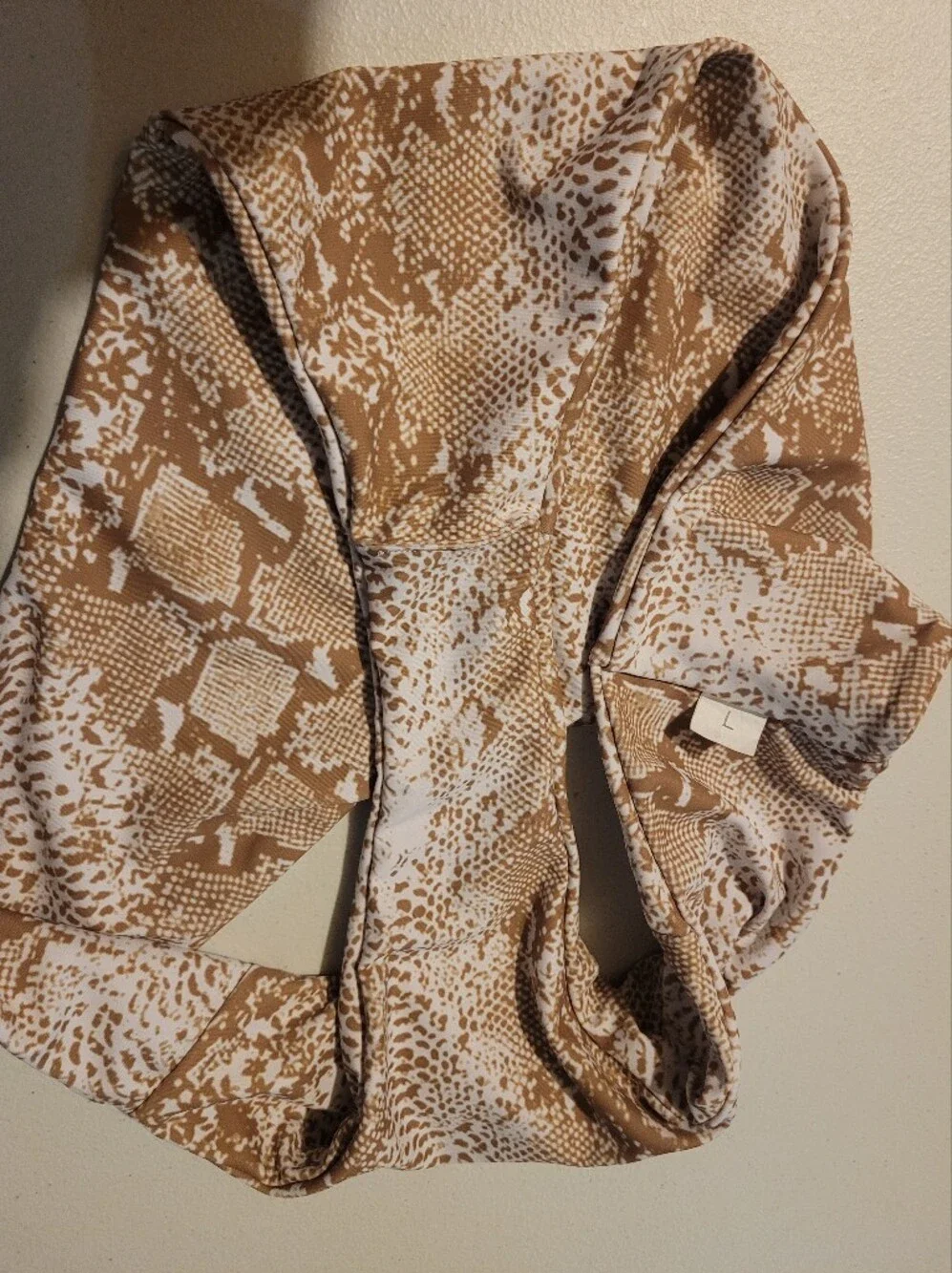 High-Waist Women’s Swim Bottom in Tan And White Snake Print,  L
